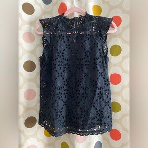 J. Crew Mockneck Top Embroidered Eyelet Flutter Sleeve